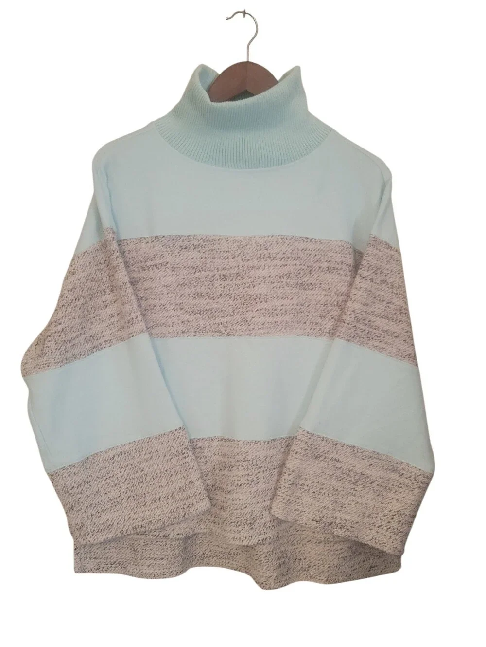Anthropologie Daily Practice Oversized Colorblock Turtleneck Sweater Blue Grey S